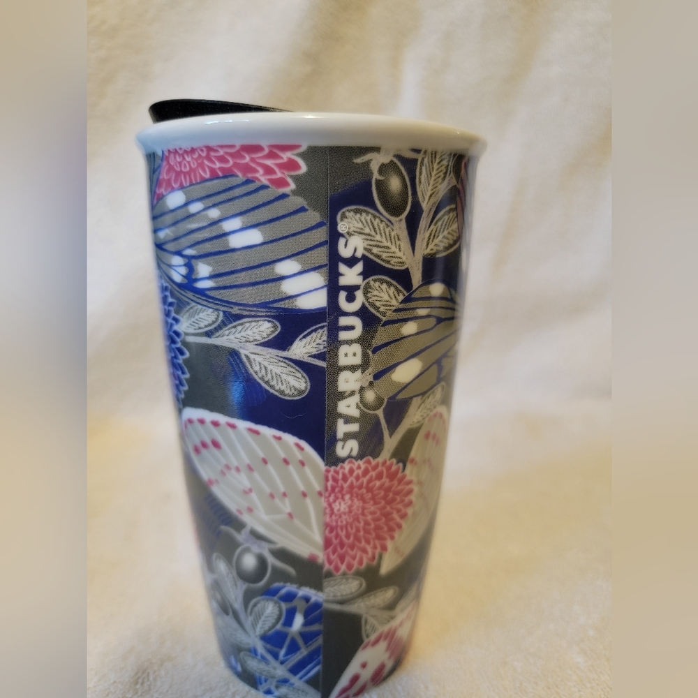2018 Starbucks Blue, Gray and Pink Flowers on a Crematic 12 fl tumber